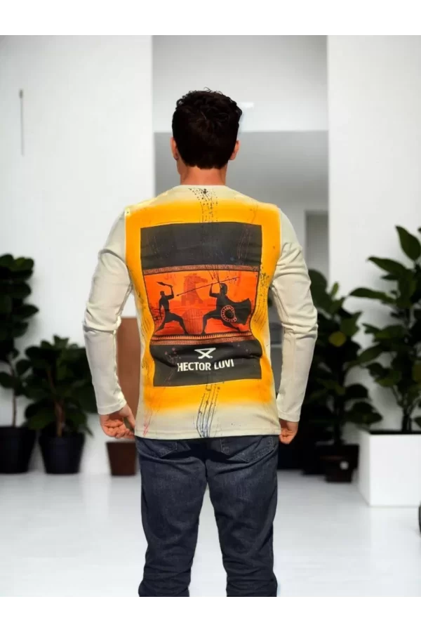 Luz&Pos Unisex Bisiklet Yaka Uzun Kollu T-shirt - Beyaz