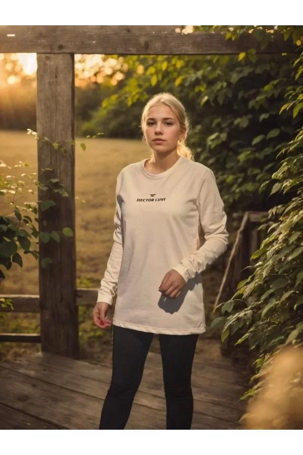 Luz&Pos Unisex Bisiklet Yaka Uzun Kollu T-shirt - Beyaz