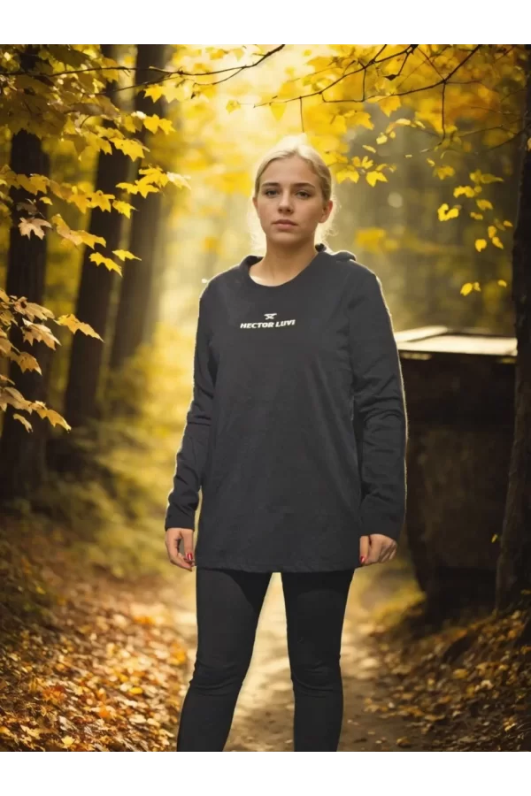 Luz&Pos Unisex Bisiklet Yaka Uzun Kollu T-shirt - Siyah