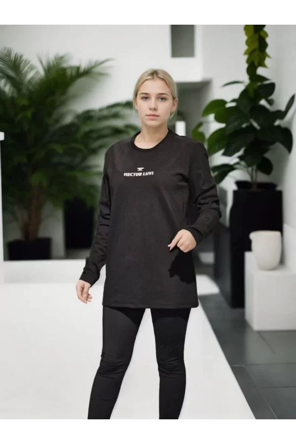 Luz&Pos Unisex Bisiklet Yaka Uzun Kollu T-shirt - Siyah