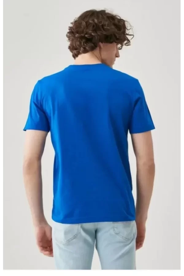 Unisex Düz Biskilet Yaka Oversize T-shirt - Mavi