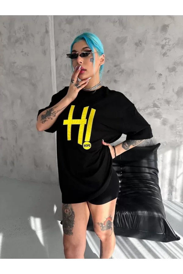 Luz&Pos Unisex Nakış İşlemeli T-shirt - Siyah