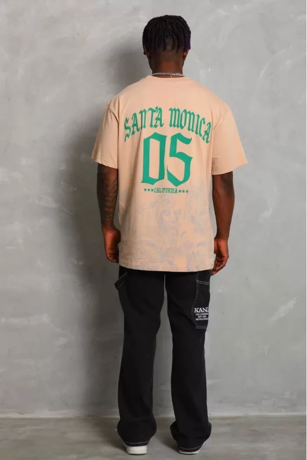Luz&Pos Unisex Oversize Baskılı Bisiklet Yaka T-shirt - Bej
