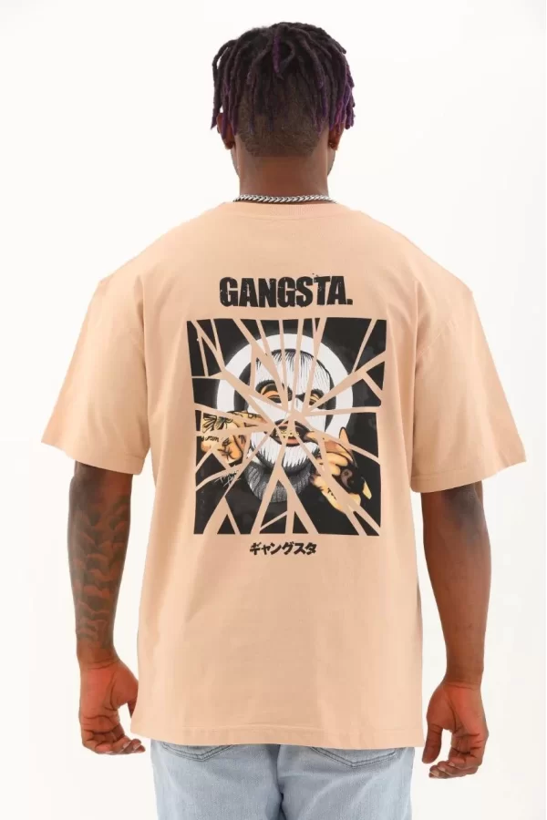 Luz&Pos Unisex Oversize Baskılı Bisiklet Yaka T-shirt - Bej