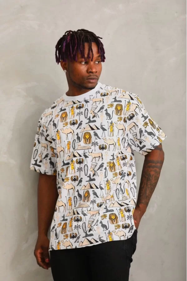 Luz&Pos Unisex Oversize Baskılı Bisiklet Yaka T-shirt - Beyaz