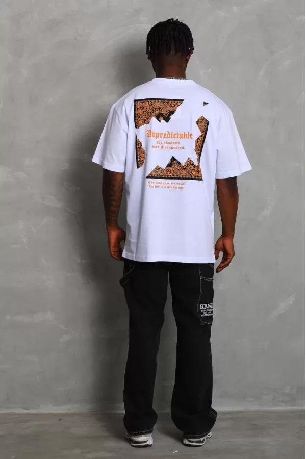 Luz&Pos Unisex Oversize Baskılı Bisiklet Yaka T-shirt - Beyaz