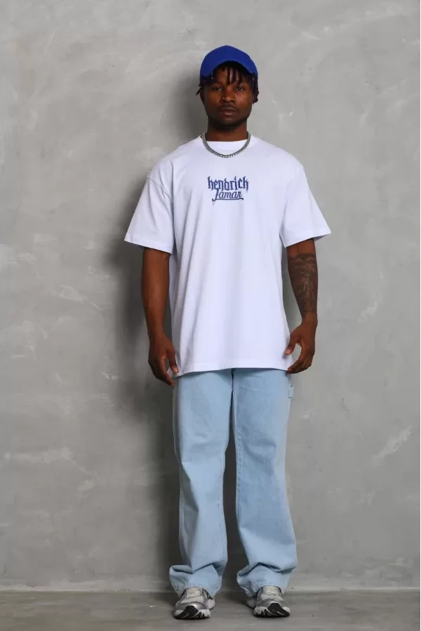 Luz&Pos Unisex Oversize Baskılı Bisiklet Yaka T-shirt - Beyaz