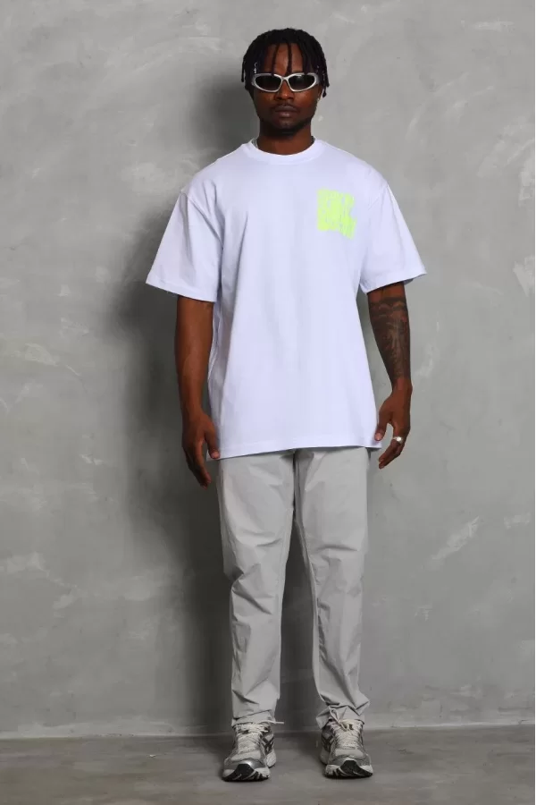 Luz&Pos Unisex Oversize Baskılı Bisiklet Yaka T-shirt - Beyaz