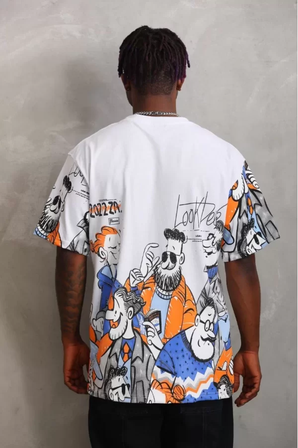 Luz&Pos Unisex Oversize Baskılı Bisiklet Yaka T-shirt - Beyaz