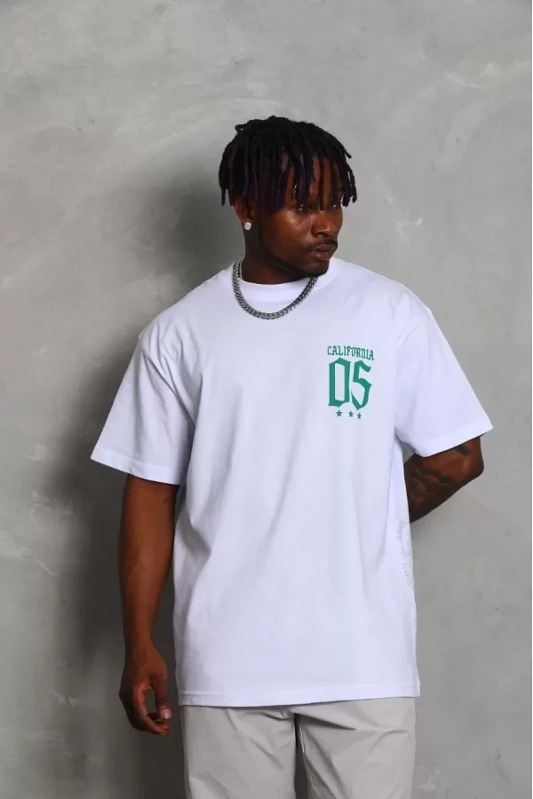 Luz&Pos Unisex Oversize Baskılı Bisiklet Yaka T-shirt - Beyaz
