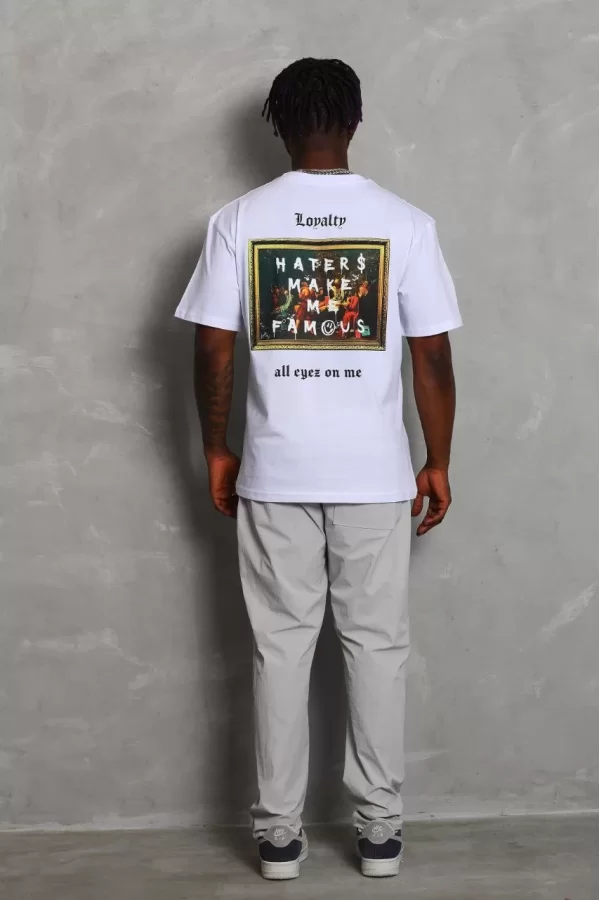Luz&Pos Unisex Oversize Baskılı Bisiklet Yaka T-shirt - Beyaz