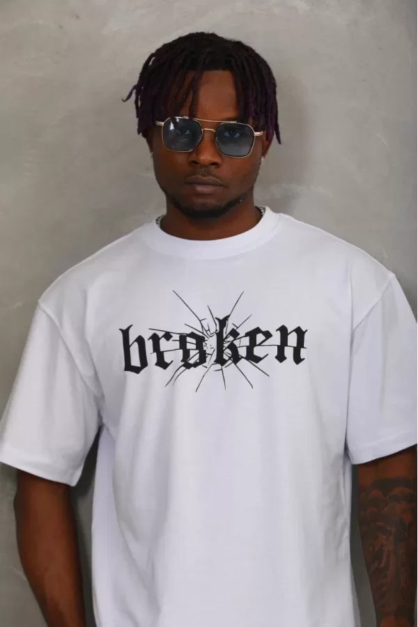 Luz&Pos Unisex Oversize Baskılı Bisiklet Yaka T-shirt - Beyaz