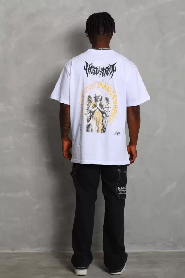 Luz&Pos Unisex Oversize Baskılı Bisiklet Yaka T-shirt - Beyaz