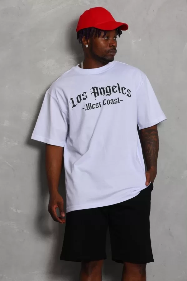 Luz&Pos Unisex Oversize Baskılı Bisiklet Yaka T-shirt - Beyaz