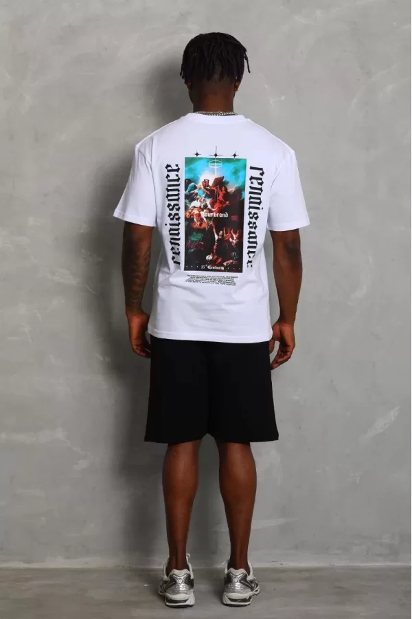 Luz&Pos Unisex Oversize Baskılı Bisiklet Yaka T-shirt - Beyaz