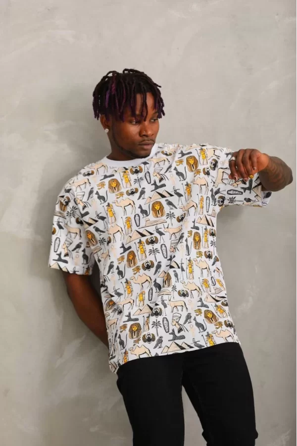 Luz&Pos Unisex Oversize Baskılı Bisiklet Yaka T-shirt - Beyaz
