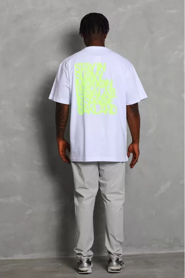 Luz&Pos Unisex Oversize Baskılı Bisiklet Yaka T-shirt - Beyaz