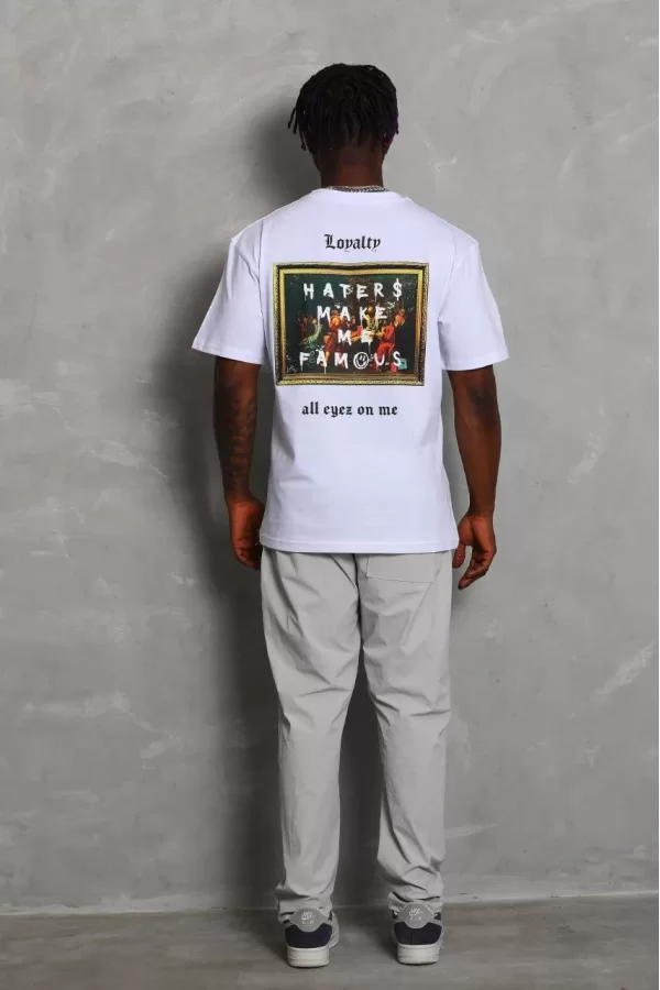 Luz&Pos Unisex Oversize Baskılı Bisiklet Yaka T-shirt - Beyaz