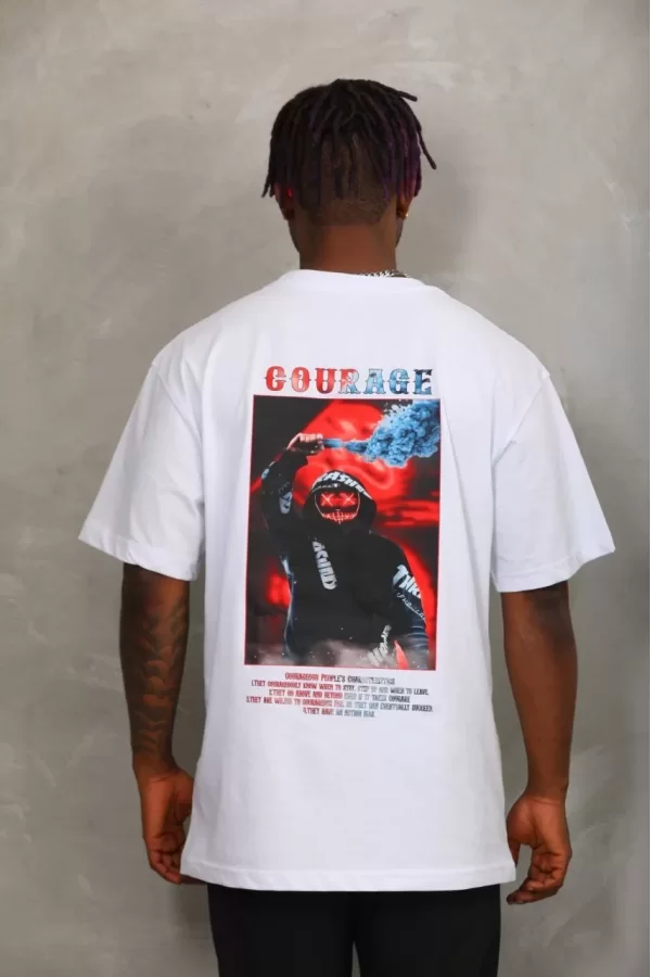 Luz&Pos Unisex Oversize Baskılı Bisiklet Yaka T-shirt - Beyaz