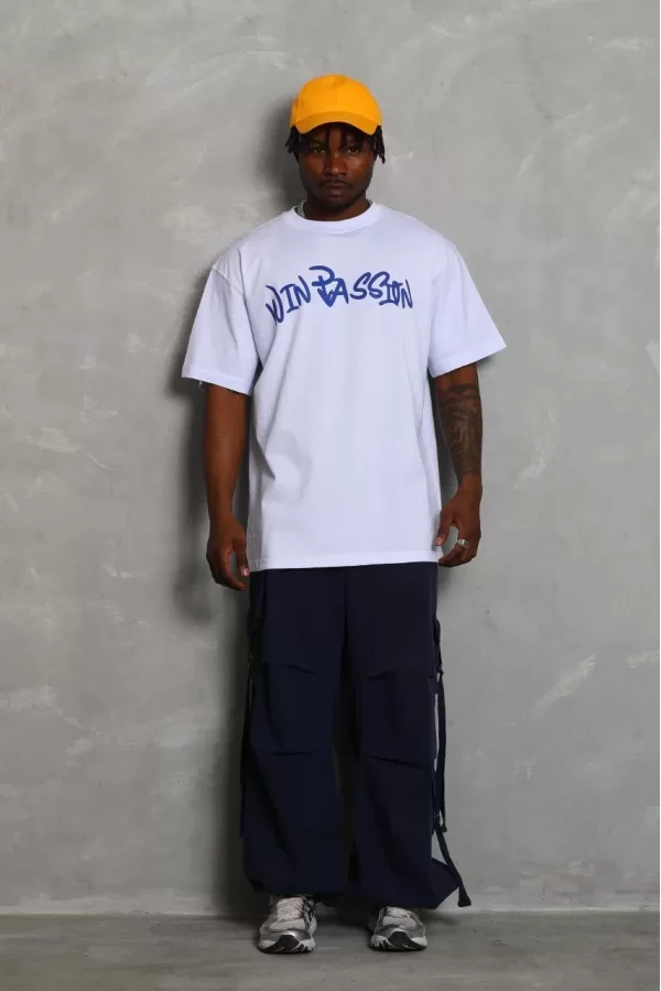 Luz&Pos Unisex Oversize Baskılı Bisiklet Yaka T-shirt - Beyaz