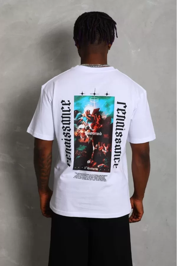 Luz&Pos Unisex Oversize Baskılı Bisiklet Yaka T-shirt - Beyaz