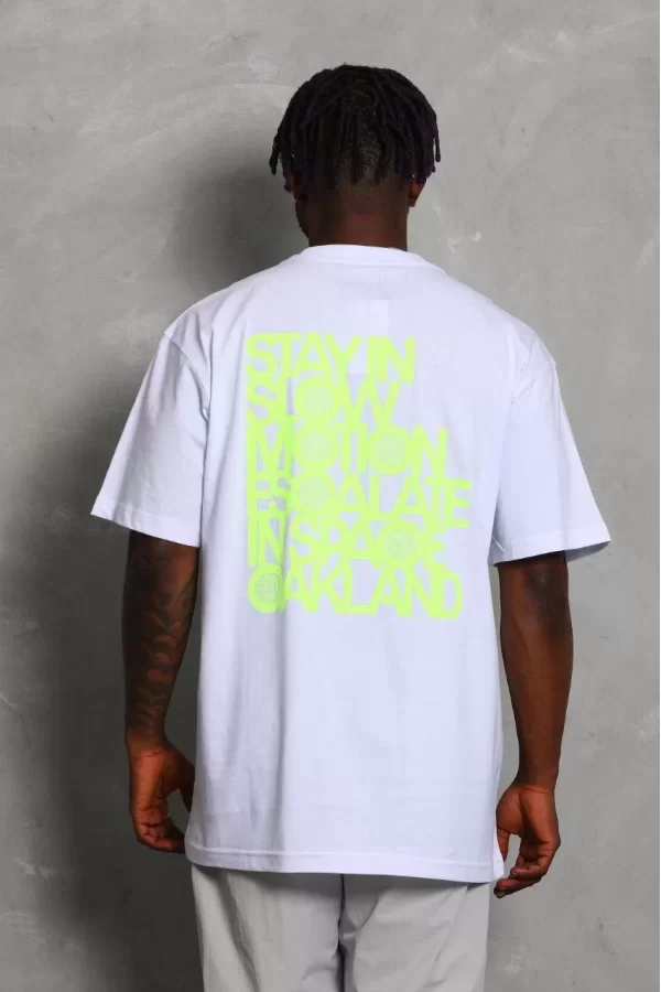 Luz&Pos Unisex Oversize Baskılı Bisiklet Yaka T-shirt - Beyaz