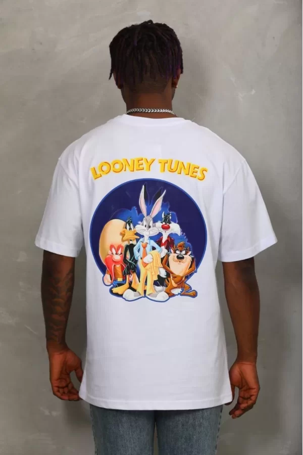 Luz&Pos Unisex Oversize Baskılı Bisiklet Yaka T-shirt - Beyaz
