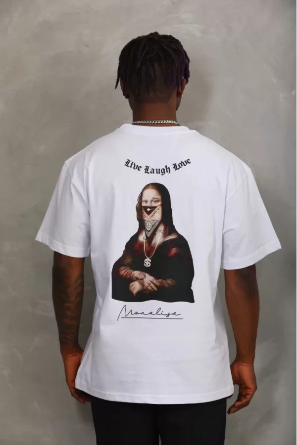 Luz&Pos Unisex Oversize Baskılı Bisiklet Yaka T-shirt - Beyaz