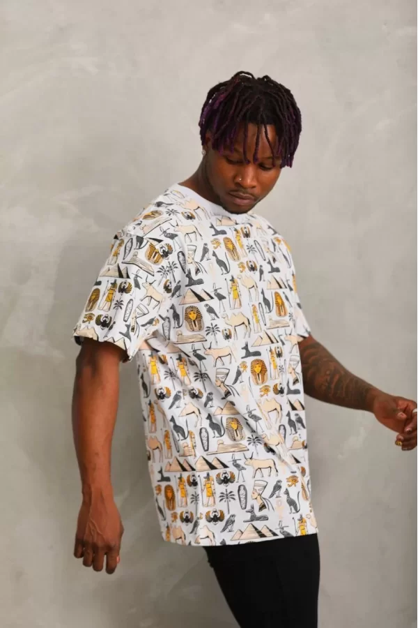 Luz&Pos Unisex Oversize Baskılı Bisiklet Yaka T-shirt - Beyaz