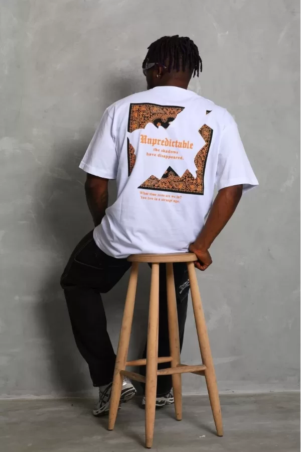 Luz&Pos Unisex Oversize Baskılı Bisiklet Yaka T-shirt - Beyaz