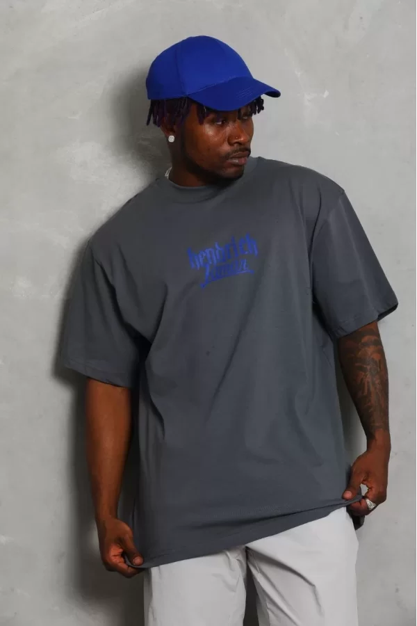 Luz&Pos Unisex Oversize Baskılı Bisiklet Yaka T-shirt - Füme