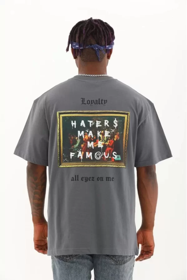 Luz&Pos Unisex Oversize Baskılı Bisiklet Yaka T-shirt - Füme