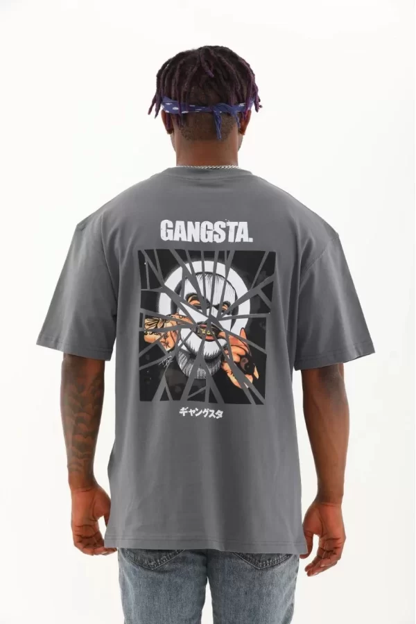 Luz&Pos Unisex Oversize Baskılı Bisiklet Yaka T-shirt - Füme