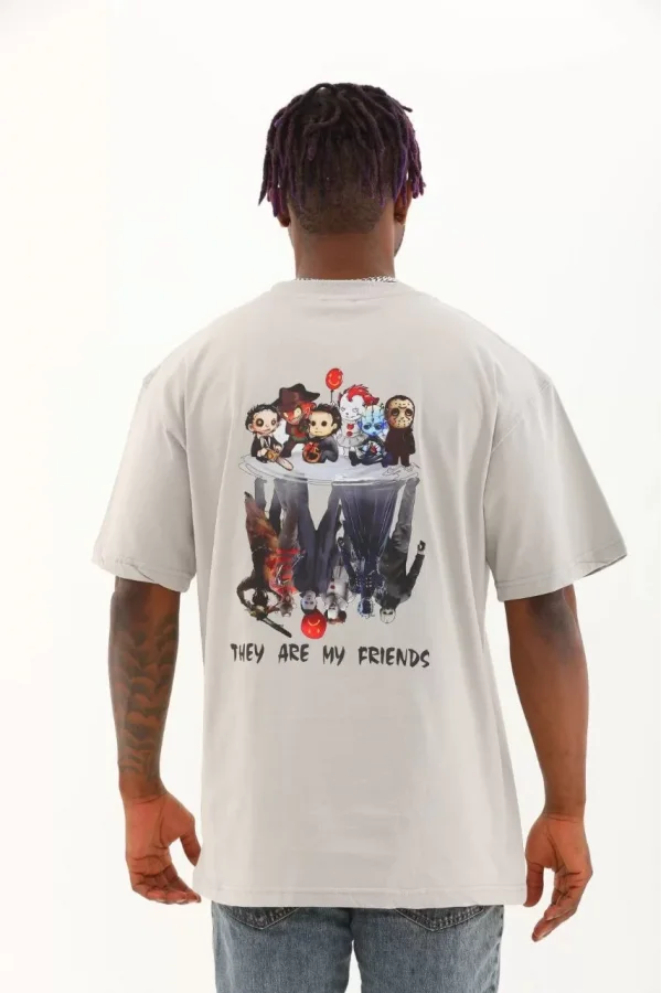 Luz&Pos Unisex Oversize Baskılı Bisiklet Yaka T-shirt - Gri