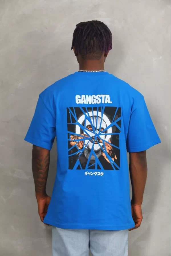 Luz&Pos Unisex Oversize Baskılı Bisiklet Yaka T-shirt - Mavi
