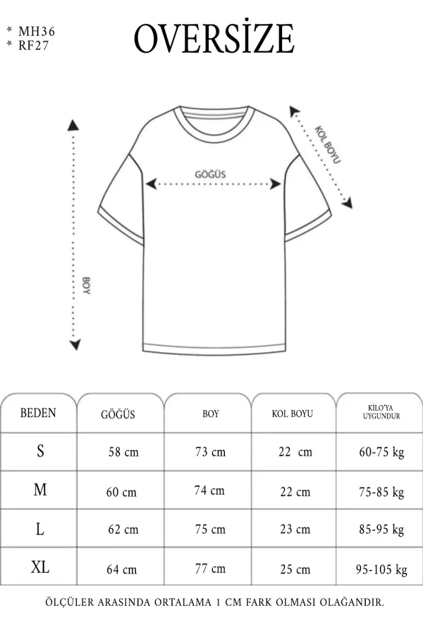 Luz&Pos Unisex Oversize Baskılı Bisiklet Yaka T-shirt - Mavi