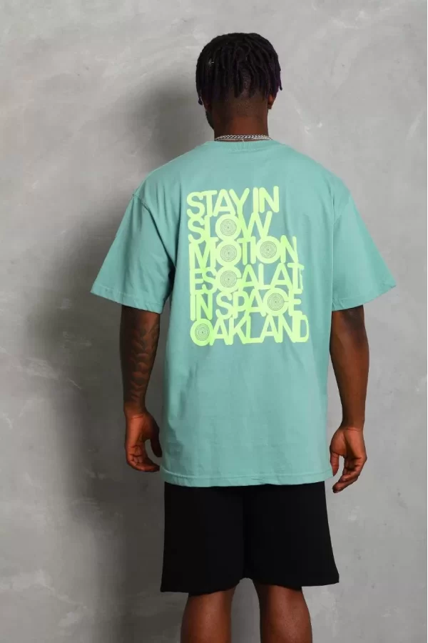 Luz&Pos Unisex Oversize Baskılı Bisiklet Yaka T-shirt - Mint Yeşili