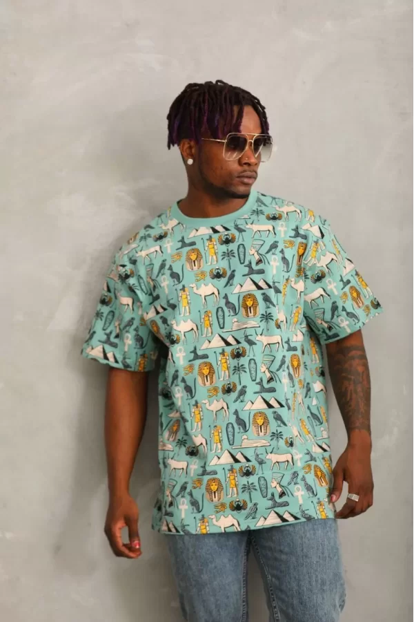 Luz&Pos Unisex Oversize Baskılı Bisiklet Yaka T-shirt - Mint Yeşili