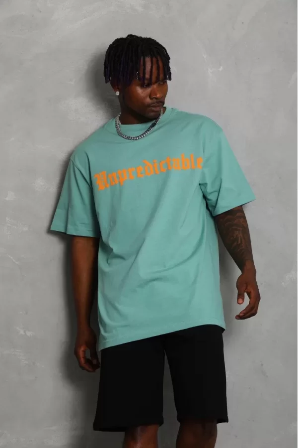 Luz&Pos Unisex Oversize Baskılı Bisiklet Yaka T-shirt - Mint Yeşili