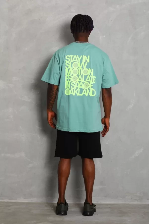 Luz&Pos Unisex Oversize Baskılı Bisiklet Yaka T-shirt - Mint Yeşili