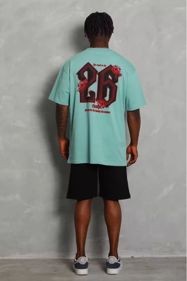 Luz&Pos Unisex Oversize Baskılı Bisiklet Yaka T-shirt - Mint Yeşili