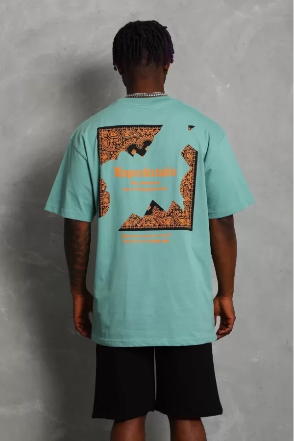 Luz&Pos Unisex Oversize Baskılı Bisiklet Yaka T-shirt - Mint Yeşili