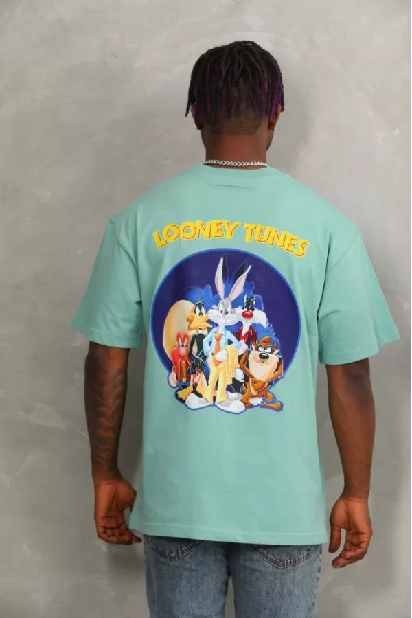 Luz&Pos Unisex Oversize Baskılı Bisiklet Yaka T-shirt - Mint Yeşili