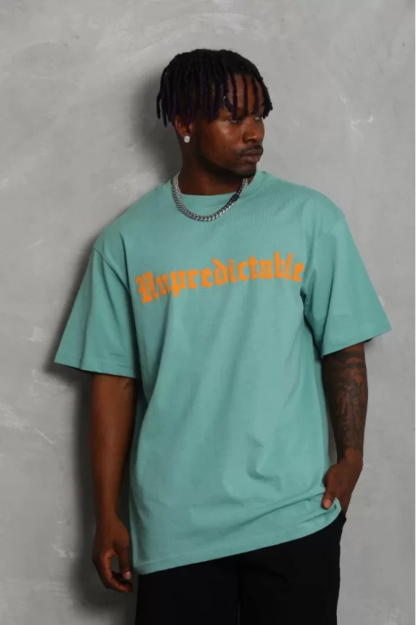 Luz&Pos Unisex Oversize Baskılı Bisiklet Yaka T-shirt - Mint Yeşili