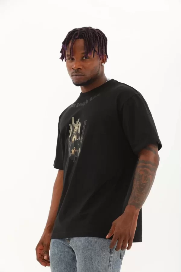 Luz&Pos Unisex Oversize Baskılı Bisiklet Yaka T-shirt - Siyah