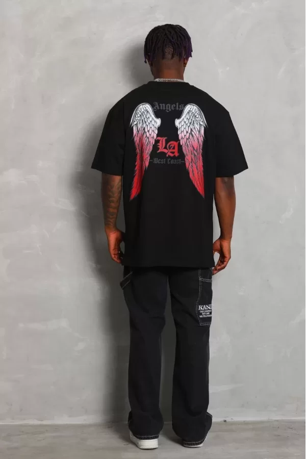 Luz&Pos Unisex Oversize Baskılı Bisiklet Yaka T-shirt - Siyah