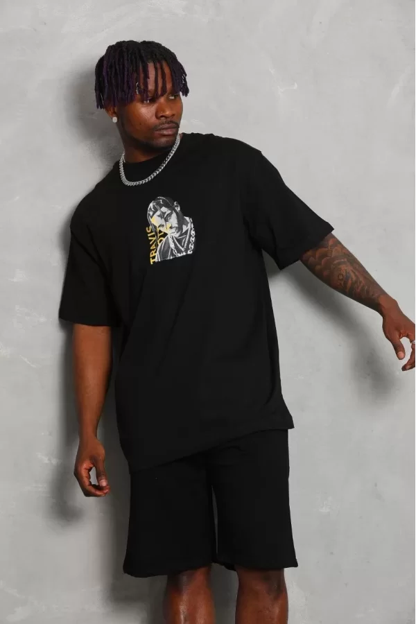Luz&Pos Unisex Oversize Baskılı Bisiklet Yaka T-shirt - Siyah