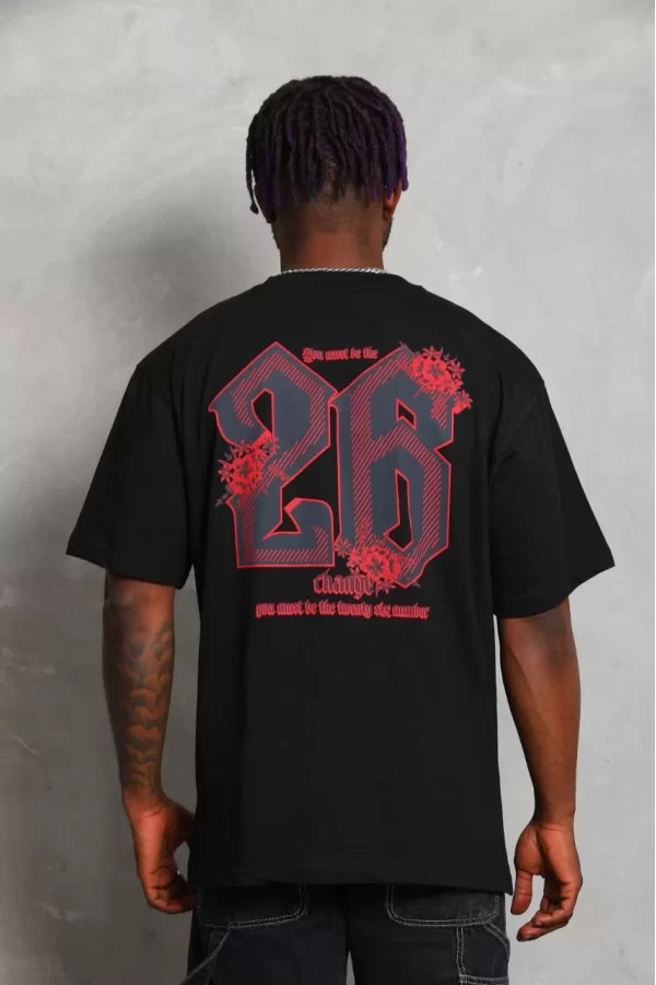 Luz&Pos Unisex Oversize Baskılı Bisiklet Yaka T-shirt - Siyah
