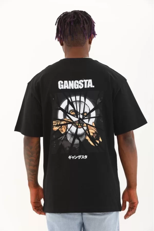 Luz&Pos Unisex Oversize Baskılı Bisiklet Yaka T-shirt - Siyah