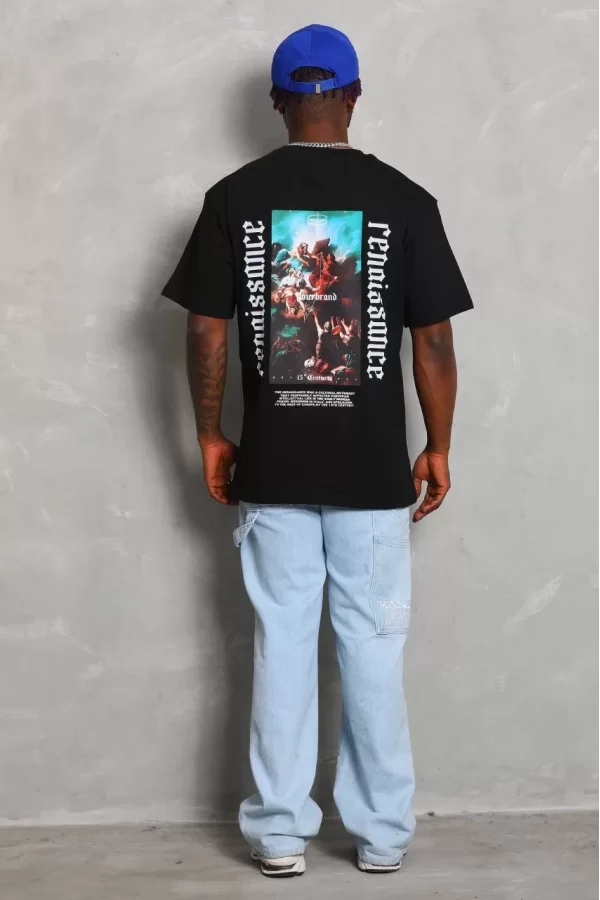 Luz&Pos Unisex Oversize Baskılı Bisiklet Yaka T-shirt - Siyah